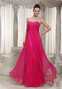 Unique Strapless Hot Pink Beading Maternity Bridesmaid Dress in Chiffon