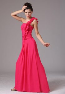 Good Quality One Shoulder Ruched Junior Bridesmaid Dress in Coral Red