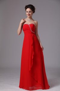 Ornate Sweetheart Beaded Bridesmaid Dresses in Chiffon to Floor in Red