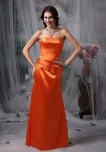 Exquisite Strapless Long Orange Red Taffeta Maternity Bridesmaid Dress