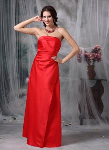 Strapless Long Coral Red Taffeta Maternity Maid of Honor Dress on Sale