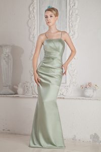 Spaghetti Straps Long Apple Green Taffeta Bridesmaid Dress with Ruching