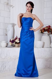 Royal Blue Strapless Long Ruched Taffeta Maid of Honor Dress for Less
