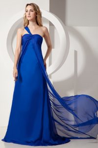 New Royal Blue One Shoulder Ruched Chiffon Maid of Honor Dress