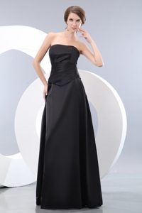 Strapless Long Ruched Black Taffeta Maternity Dresses for Bridesmaid