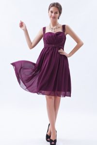 Best Seller Knee-length Eggplant Purple Ruched Bridesmaid Dress with Beading