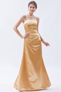 Strapless Long Gold Taffeta Ruched Maid of Honor Dress on Promotion