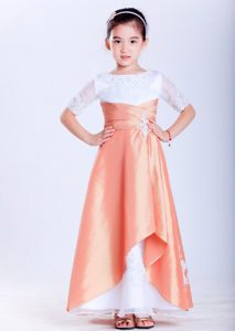 Orange and White Taffeta and Organza Little Girls Dresses with Appliques