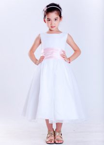 Pink and White Scoop Cheap Dress for Girls in Taffeta and Organza