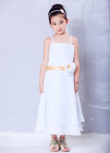 Empire Straps Ankle-length Chiffon Child Dresses with Hand Made Flower