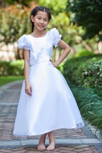 White Scoop Taffeta and Organza Toddler Flower Girl Dress with Flowers