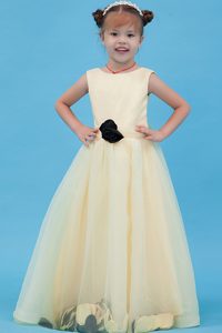 Light Yellow Scoop Long Tulle Flower Girl Dresses with Handle flower