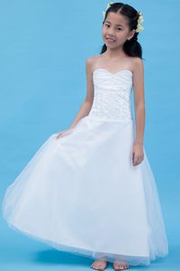 White Sweetheart Long Tulle Appliqued Little Girl Birthday Dresses