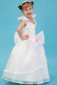 White Square Baby Girl Dresses in Organza with Hand Made Flowers