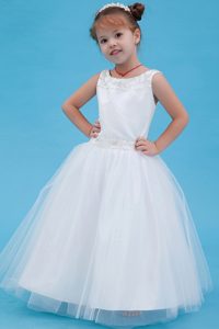 Luxurious White Zipper-up Tulle Summer Flower Girl Dresses in Floor-length