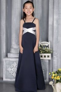 Navy Blue Zipper-up Satin 2013 Exquisite Summer Dresses for Flower Girls