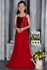 Ruched and Beaded Red Discount Dresses for Flower Girls with Brush Train