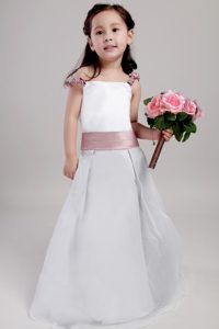 Magnificent Taffeta and Organza Flower Girl Dresses with Straps in White