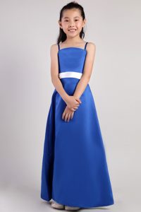 Blue Ankle-length Satin 2012 Best Seller Flower Girl Dress with Belt