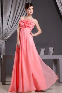 Beautiful Watermelon Prom Dress with Hand Made Flowers and Ruching on Sale