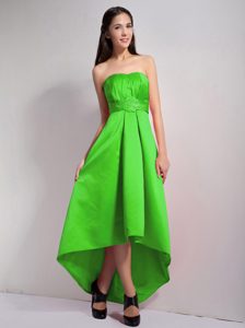 Lovely Spring Green Strapless Appliques High-low Prom Dress for Women