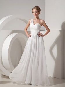 Popular White Empire One Shoulder Organza Ruched 2013 Prom Dress for Ladies