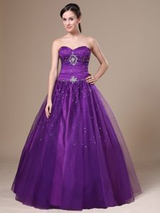 Beautiful Purple Tulle Sweetheart Prom Homecoming Dresses with Beading
