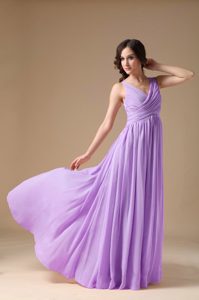 Elegant Purple V-neck Chiffon Ruched Prom Homecoming Dress for Custom Made