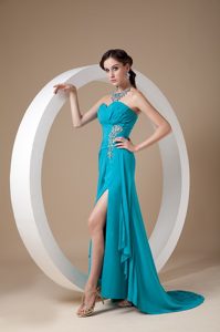 Popular Column Sweetheart Chiffon Prom Pageant Dresses with High Slit on Sale