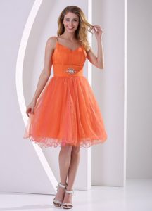New Orange Red Sweet Prom Dress With Beading and Ruching and Spaghetti Straps