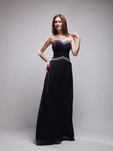 Black Column Sweetheart Chiffon Prom Evening Dress with Beading on Promotion