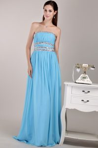 New Aqua Blue Empire Strapless Chiffon Beaded Prom / Party Dress with Ruching