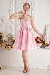 Baby Pink Sweetheart Short Taffeta Beaded Knee-length Prom Dress in 2013