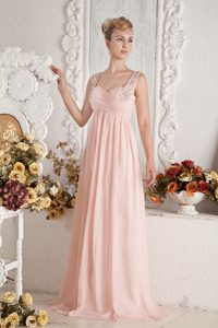 Beautiful Empire Straps Beaded and Ruched Chiffon Prom Dress with