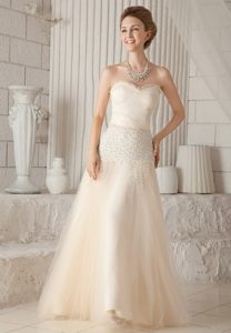 Champagne Sweetheart Beaded Prom Pageant Dress on Sale