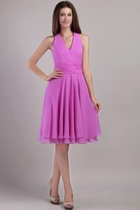 Pretty Lavender Empire Halter Top Knee-length Chiffon Prom Homecoming Dress