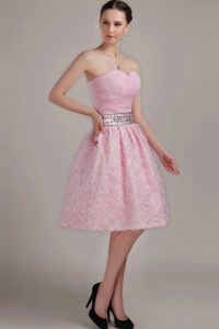 Sweet Pink Sweetheart Knee-length Organza Beaded Prom Dress for Cheap