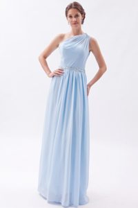 Light Blue Empire One Shoulder Chiffon Beaded Prom Dress on Wholesale Price