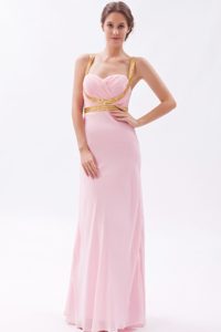 Baby Pink Column Prom Dress in Chiffon with Straps and Sequins on Promotion