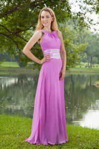 Lavender Empire Bateau Chiffon Ruched Prom Dresses with for Cheap