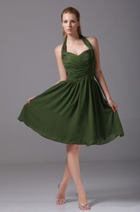 Brand New Halter Top Ruched Green Prom Party Dress for Ladies on Promotion