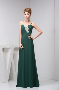 Appliqued Dark Green Prom Holiday Dress with Spaghetti Straps for Custom Made