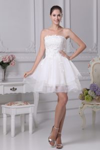 Organza Strapless Short White Prom Graduation Dress with Appliques for Cheap