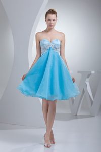 New Sweetheart Appliqued Organza Prom Homecoming Dress in Aqua Blue