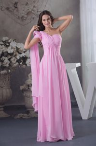 2013 Pink One Shoulder Long Prom Holiday Dress with Watteau Train