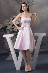 Baby Pink Sweetheart Prom Holiday Dresses with Hand Made Flower in Satin