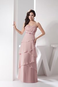 New Discount Strapless Prom Long Dress in Chiffon with Ruching and Ruffles