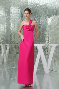 Hot Pink One Shoulder Prom Party Dresses with Ruching in Taffeta Best Seller