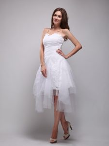 White Princess Strapless Lace and Tulle Prom Homecoming Dress with Ruching