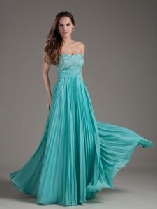 Turquoise Empire Beaded Strapless Long Holiday Dress for Prom with Pleats